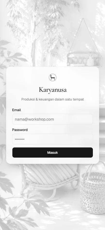 Halaman masuk Karyanusa dengan latar rotan